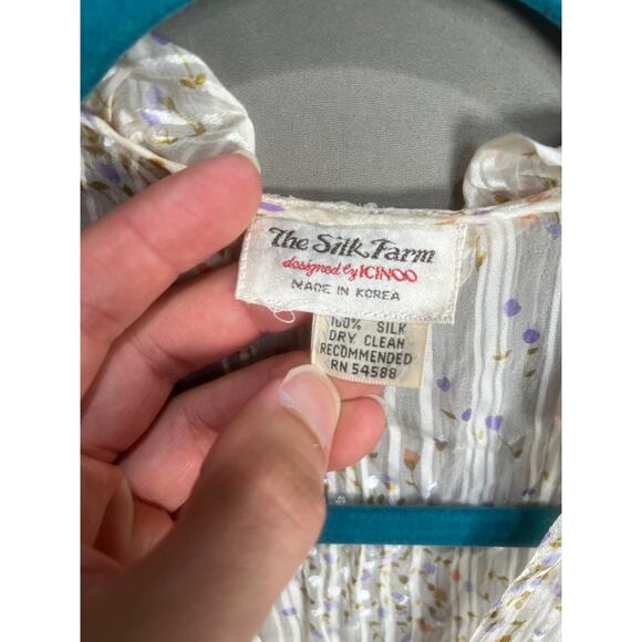 VTG “The Silk Farm” Designed By Incinoo Cream 100% Silk Midi Sheer Dress Sz L - Picture 8 of 14